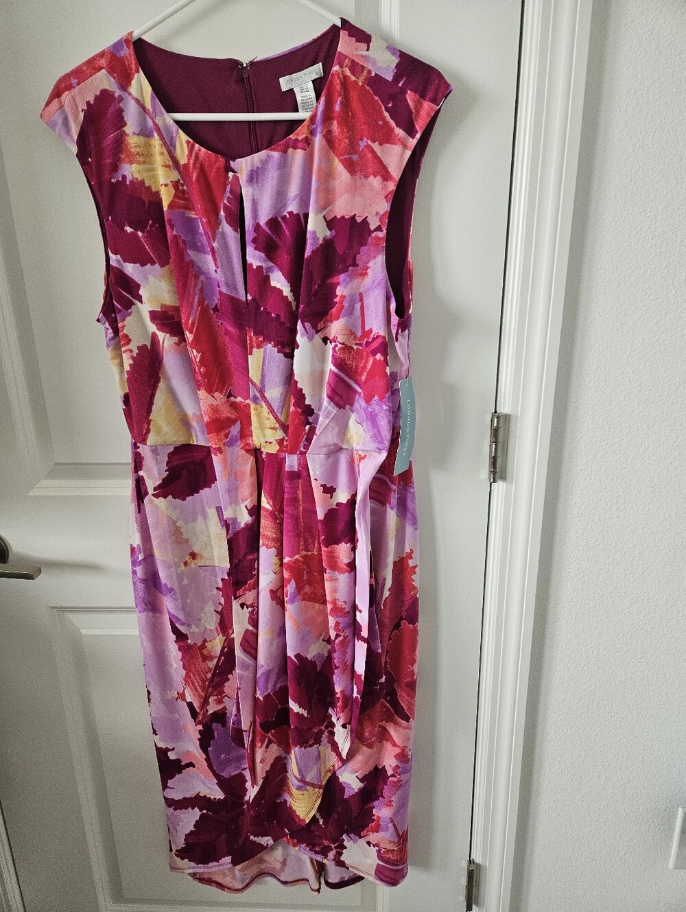 NWT Womens Size 12 London Times cap-sleeve multi-print midi dress Pink/Orchid